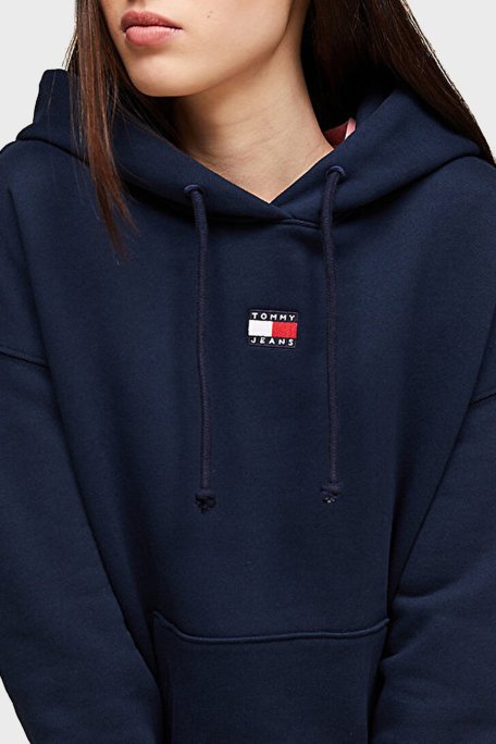 Tommy Jeans % 100 Pamuklu Regular Fit Kapüşonlu Kanguru Cepli Bayan Sweat DW0DW17326 C1G LACİVERT - 2