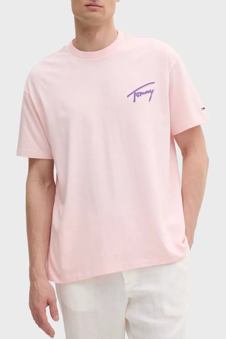 Tommy Jeans Baskılı % 100 Pamuk Relaxed Fit Bisiklet Yaka Erkek T Shirt DM0DM20768 TH3 AÇIK PEMBE - 4