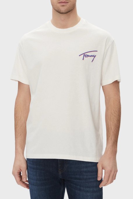 Tommy Jeans Baskılı % 100 Pamuk Relaxed Fit Bisiklet Yaka Erkek T Shirt DM0DM20768 YBH BEYAZ - 1