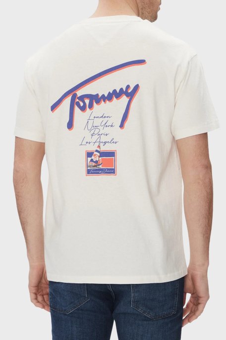 Tommy Jeans Baskılı % 100 Pamuk Relaxed Fit Bisiklet Yaka Erkek T Shirt DM0DM20768 YBH BEYAZ - 3