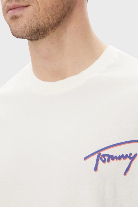 Tommy Jeans Baskılı % 100 Pamuk Relaxed Fit Bisiklet Yaka Erkek T Shirt DM0DM20768 YBH BEYAZ - 4
