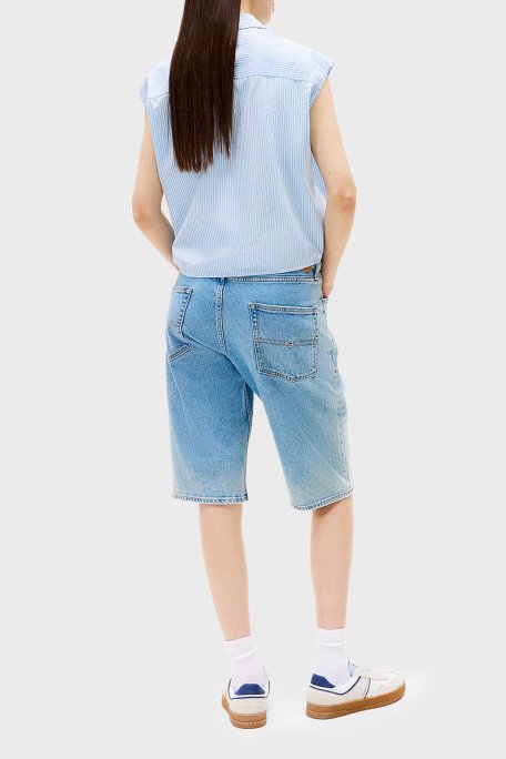 Tommy Jeans Çizgili % 100 Pamuk Relaxed Fit Bağlama Detaylı Crop Bayan Gömlek DW0DW20291 C12 AÇIK MAVİ - 7