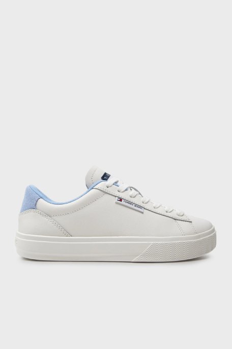 Tommy Jeans Deri Logolu Sneaker Bayan Ayakkabı EN0EN02508 C12 BEYAZ-AÇIK MAVİ - 8