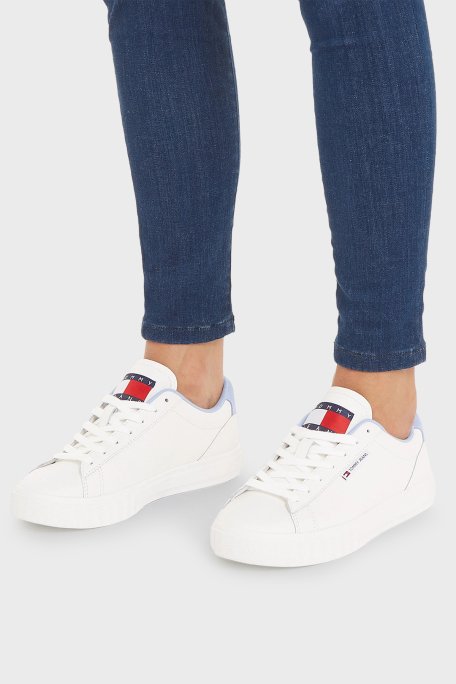Tommy Jeans Deri Logolu Sneaker Bayan Ayakkabı EN0EN02508 C12 BEYAZ-AÇIK MAVİ - 9