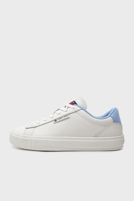 Tommy Jeans Deri Logolu Sneaker Bayan Ayakkabı EN0EN02508 C12 BEYAZ-AÇIK MAVİ - 10