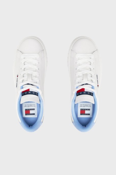 Tommy Jeans Deri Logolu Sneaker Bayan Ayakkabı EN0EN02508 C12 BEYAZ-AÇIK MAVİ - 12