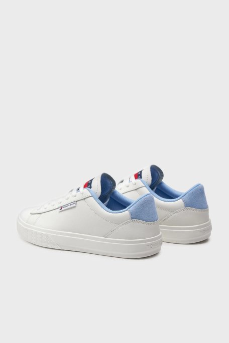 Tommy Jeans Deri Logolu Sneaker Bayan Ayakkabı EN0EN02508 C12 BEYAZ-AÇIK MAVİ - 13
