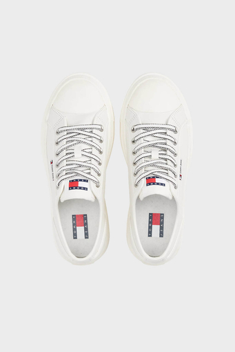 Tommy Jeans Hakiki Deri Kalın Tabanlı Sneaker Bayan Ayakkabı EN0EN02714 YBL BEYAZ - 4