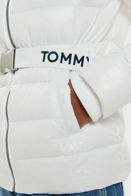 Tommy Jeans Kuş Tüyü Dolgulu Slim Fit Dik Yaka Kemerli Şişme Bayan Mont DW0DW18826 YBR BEYAZ - 11