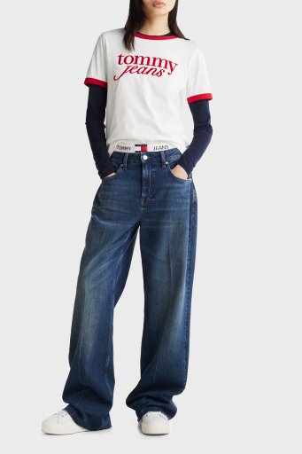 Tommy Jeans Logo Baskılı % 100 Pamuk Relaxed Fit Bisiklet Yaka Bayan T Shirt DW0DW19449 YBL BEYAZ - 3