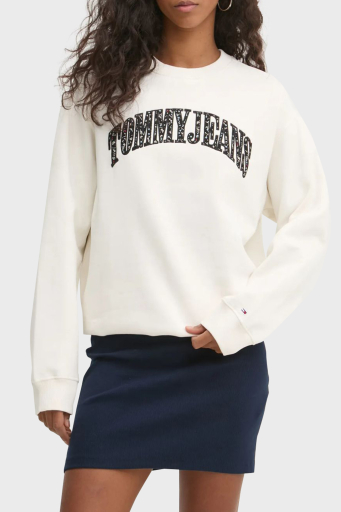 Tommy Jeans Logo Baskılı Pamuklu Relaxed Fit Bisiklet Yaka Bayan Sweat DW0DW20172 YBH BEYAZ - 6