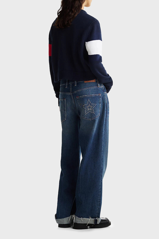 Tommy Jeans - Tommy Jeans Logolu % 100 Pamuk Relaxed Fit Bisiklet Yaka Örme Bayan Kazak DW0DW19335 C1G LACİVERT (1)