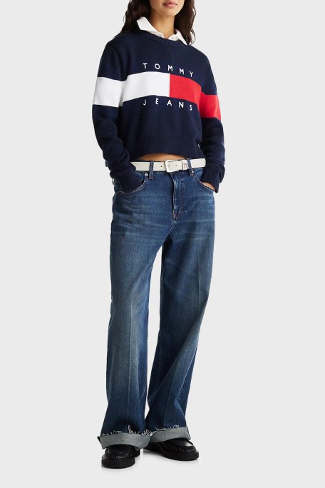 Tommy Jeans Logolu % 100 Pamuk Relaxed Fit Bisiklet Yaka Örme Bayan Kazak DW0DW19335 C1G LACİVERT - 3