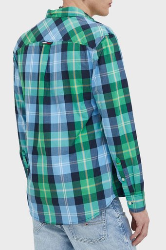 Tommy Jeans Logolu % 100 Pamuk Uzun Kollu Klasik Kalıp Kareli Erkek Gömlek DM0DM15934 LY3 YEŞİL-MAVİ - 2