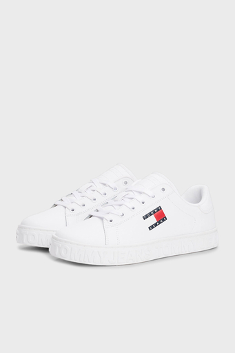 Tommy Jeans Logolu Deri Karışımlı Kalın Tabanlı Sneaker Bayan Ayakkabı EN0EN02703 YBS BEYAZ - 3