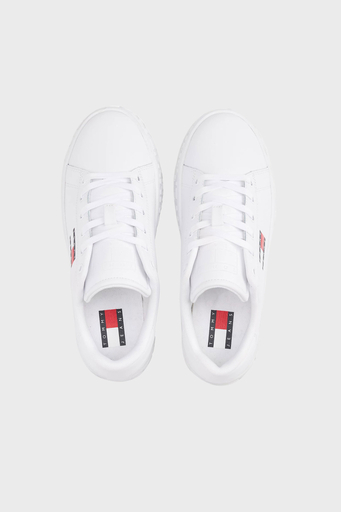Tommy Jeans Logolu Deri Karışımlı Kalın Tabanlı Sneaker Bayan Ayakkabı EN0EN02703 YBS BEYAZ - 4