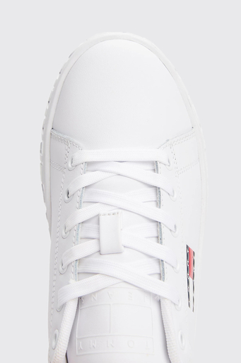 Tommy Jeans Logolu Deri Karışımlı Kalın Tabanlı Sneaker Bayan Ayakkabı EN0EN02703 YBS BEYAZ - 5