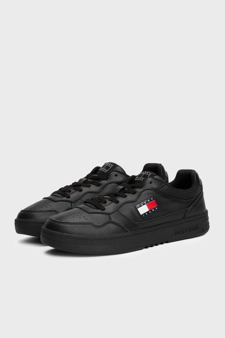 Tommy Jeans Logolu Deri Sneaker Erkek Ayakkabı EM0EM01443 BDS SİYAH - 10