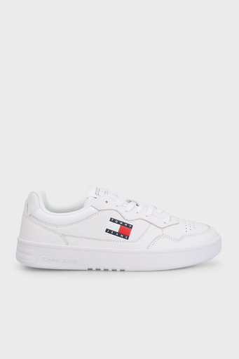 Tommy Jeans Logolu Deri Sneaker Erkek Ayakkabı EM0EM01443 YBR BEYAZ - 1