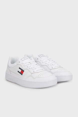 Tommy Jeans - Tommy Jeans Logolu Deri Sneaker Erkek Ayakkabı EM0EM01443 YBR BEYAZ (1)