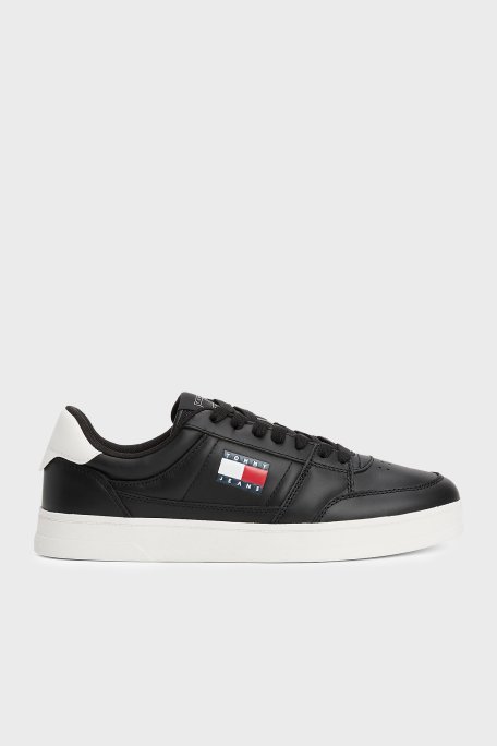 Tommy Jeans Logolu Deri Sneaker Erkek Ayakkabı EM0EM01574 BDS SİYAH - 1