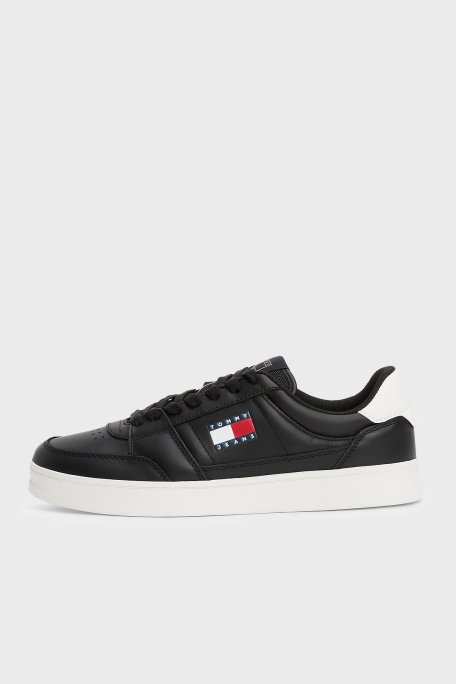 Tommy Jeans Logolu Deri Sneaker Erkek Ayakkabı EM0EM01574 BDS SİYAH - 3