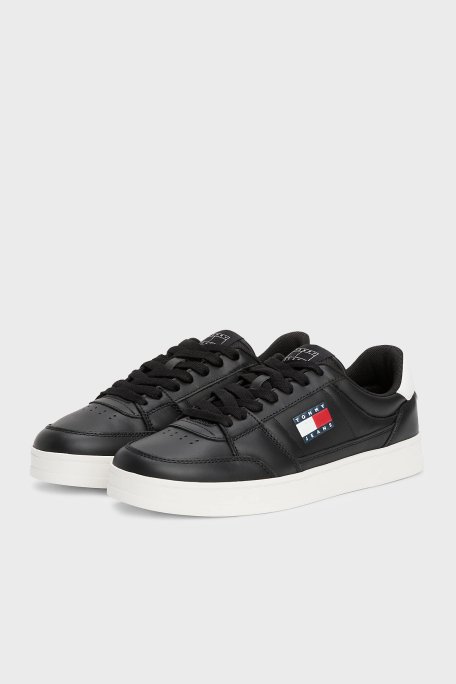 Tommy Jeans Logolu Deri Sneaker Erkek Ayakkabı EM0EM01574 BDS SİYAH - 4