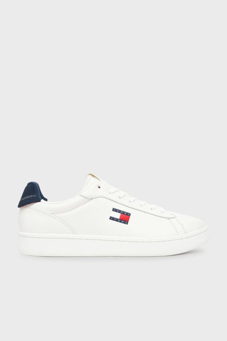 Tommy Jeans Logolu Deri Sneaker Erkek Ayakkabı EM0EM01596 0G1 BEYAZ-LACİVERT - 7