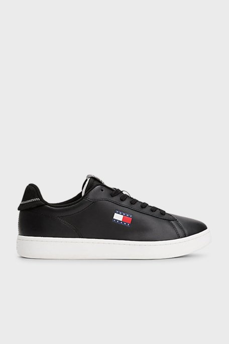 Tommy Jeans Logolu Deri Sneaker Erkek Ayakkabı EM0EM01596 BDS SİYAH - 8