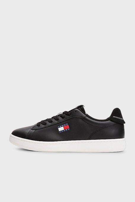 Tommy Jeans Logolu Deri Sneaker Erkek Ayakkabı EM0EM01596 BDS SİYAH - 9