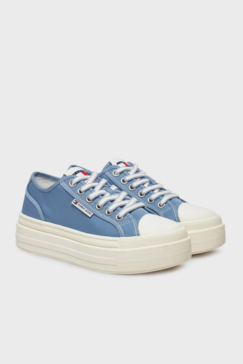 Tommy Jeans Logolu Kalın Tabanlı Sneaker Bayan Ayakkabı EN0EN02713 C33 BEYAZ-MAVİ - 2