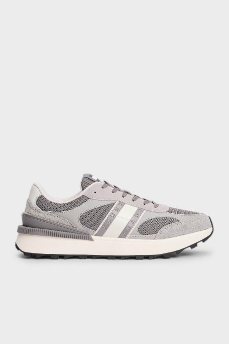 Tommy Jeans Logolu Kalın Tabanlı Süet Sneaker Erkek Ayakkabı EM0EM01537 PRZ GRİ - 1