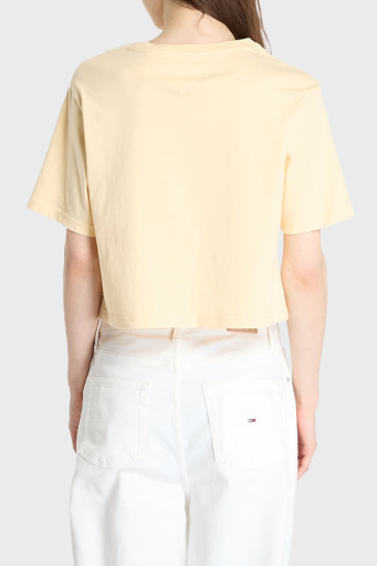 Tommy Jeans Logolu Pamuklu Oversize Fit Bisiklet Yaka Crop Bayan T Shirt DW0DW20326 ZGA SARI - 2