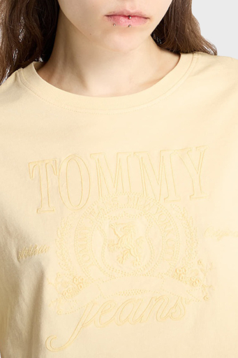 Tommy Jeans Logolu Pamuklu Oversize Fit Bisiklet Yaka Crop Bayan T Shirt DW0DW20326 ZGA SARI - 3