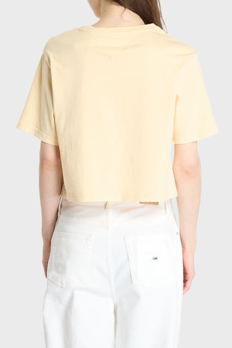 Tommy Jeans Logolu Pamuklu Oversize Fit Bisiklet Yaka Crop Bayan T Shirt DW0DW20326 ZGA SARI - 2