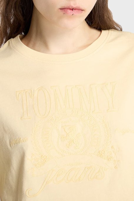 Tommy Jeans Logolu Pamuklu Oversize Fit Bisiklet Yaka Crop Bayan T Shirt DW0DW20326 ZGA SARI - 3