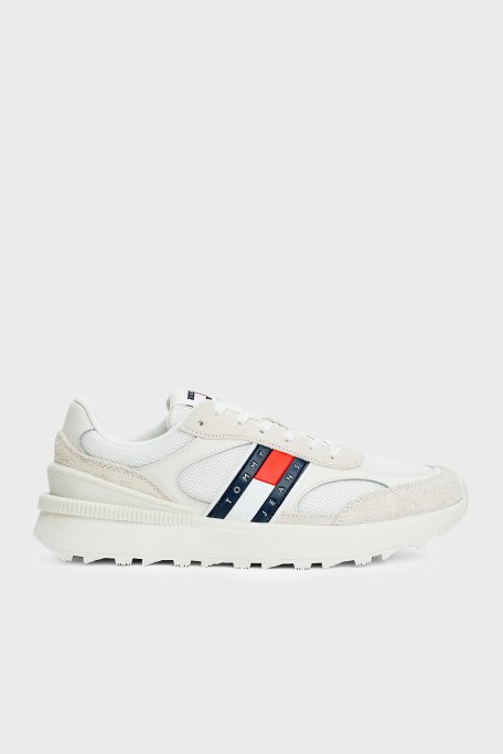 Tommy Jeans Logolu Süet Detaylı Kalın Tırtıklı Taban Sneaker Erkek Ayakkabı EM0EM01537 YBL BEYAZ - 1