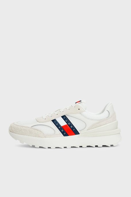 Tommy Jeans Logolu Süet Detaylı Kalın Tırtıklı Taban Sneaker Erkek Ayakkabı EM0EM01537 YBL BEYAZ - 3