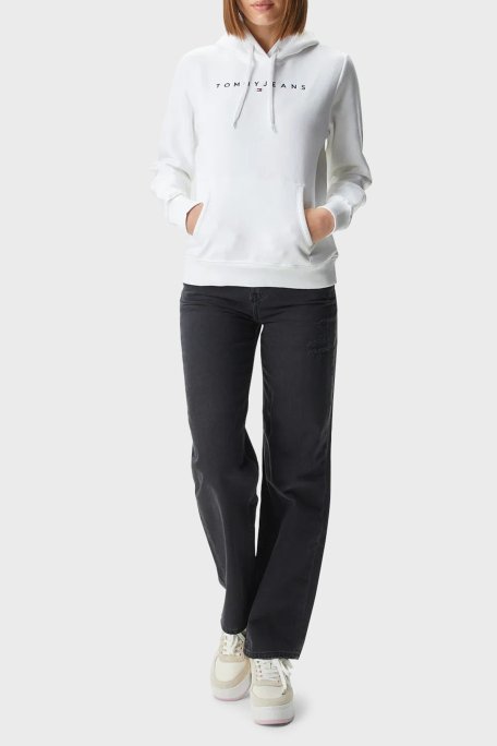 Tommy Jeans Pamuk Karışımlı Regular Fit Kapüşonlu Kanguru Cepli Logolu Bayan Sweat DW0DW17324 YBR BEYAZ - 2