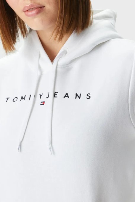 Tommy Jeans Pamuk Karışımlı Regular Fit Kapüşonlu Kanguru Cepli Logolu Bayan Sweat DW0DW17324 YBR BEYAZ - 3