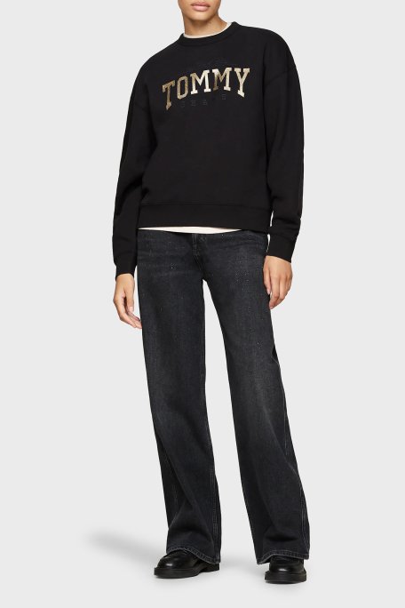 Tommy Jeans Pamuk Karışımlı Relaxed Fit Bisiklet Yaka Logolu Bayan Sweat DW0DW19845 BDS SİYAH - 2