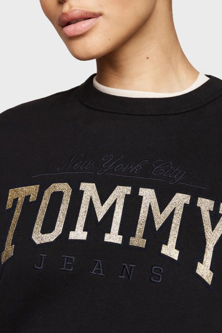 Tommy Jeans Pamuk Karışımlı Relaxed Fit Bisiklet Yaka Logolu Bayan Sweat DW0DW19845 BDS SİYAH - 4
