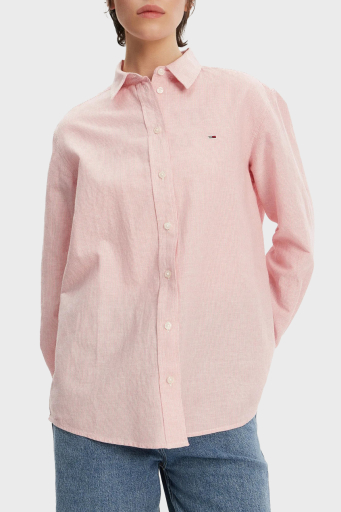 Tommy Jeans Pamuk ve Keten Karışımlı Relaxed Fit Düz Yaka Bayan Gömlek DW0DW20292 TH3 AÇIK PEMBE - 1