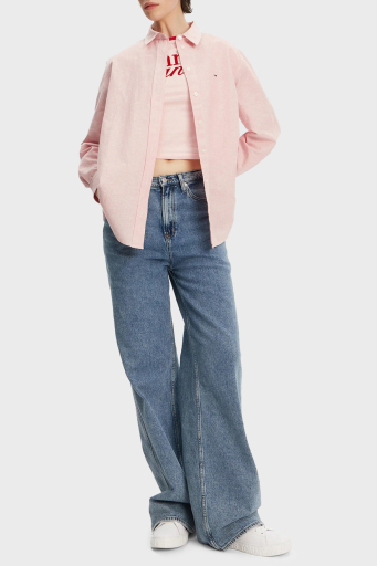 Tommy Jeans Pamuk ve Keten Karışımlı Relaxed Fit Düz Yaka Bayan Gömlek DW0DW20292 TH3 AÇIK PEMBE - 2