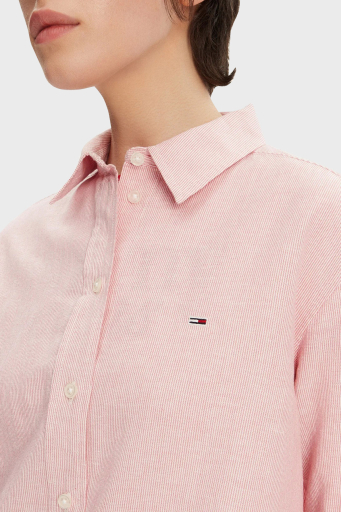 Tommy Jeans Pamuk ve Keten Karışımlı Relaxed Fit Düz Yaka Bayan Gömlek DW0DW20292 TH3 AÇIK PEMBE - 4