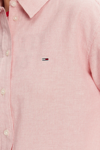 Tommy Jeans Pamuk ve Keten Karışımlı Relaxed Fit Düz Yaka Bayan Gömlek DW0DW20292 TH3 AÇIK PEMBE - 5