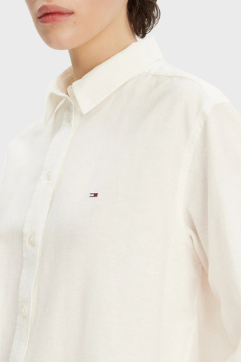 Tommy Jeans Pamuk ve Keten Karışımlı Relaxed Fit Düz Yaka Bayan Gömlek DW0DW20292 YBL BEYAZ - 4