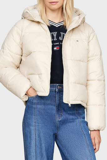 Tommy Jeans Regular Fit Kapüşonlu Dik Yaka Şişme Bayan Mont DW0DW18841 ACG BEJ - 1