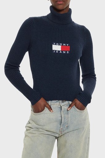 Tommy Jeans Slim Fit Balıkçı Yaka Örme Bayan Kazak DW0DW18678 DRO LACİVERT - 1