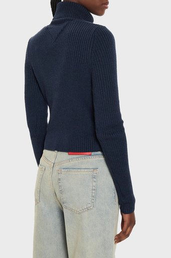 Tommy Jeans Slim Fit Balıkçı Yaka Örme Bayan Kazak DW0DW18678 DRO LACİVERT - 2